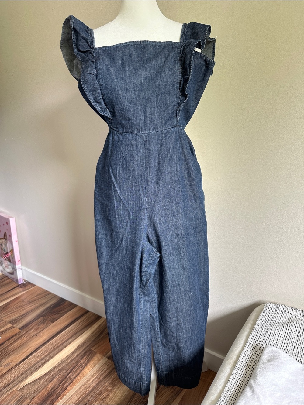 Gap Denim Ruffle-Strap Jumpsuit - Blue